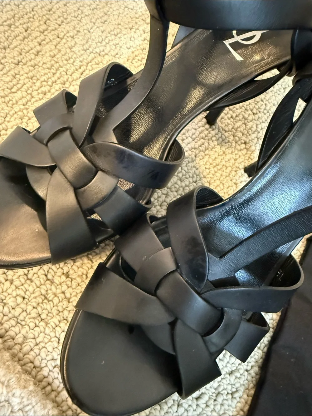 Saint Laurent Black Knotted T-Strap Platform Sandals - Picture 7 of 10